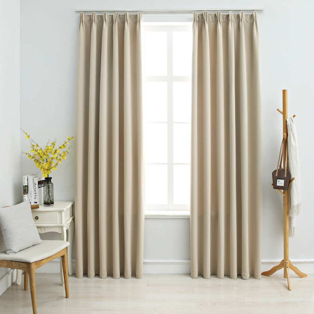 mørklægningsgardiner 2 stk. med kroge 140 x 245 cm beige