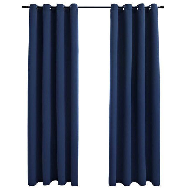 mørklægningsgardiner 2 stk. med metalringe 140 x 175 cm blå