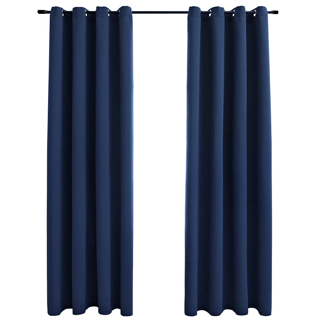 mørklægningsgardiner 2 stk. med metalringe 140 x 175 cm blå