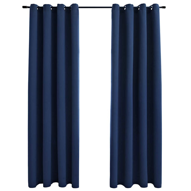 mørklægningsgardiner 2 stk. med metalringe 140 x 225 cm blå