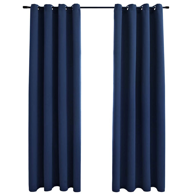 mørklægningsgardiner 2 stk. med metalringe 140 x 245 cm blå