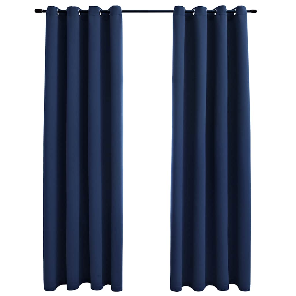 mørklægningsgardiner 2 stk. med metalringe 140 x 245 cm blå