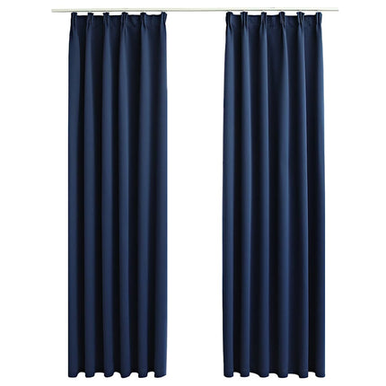 mørklægningsgardiner 2 stk. med kroge 140 x 245 cm blå