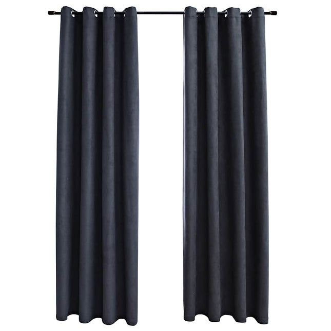mørklægningsgardiner 2 stk. metalringe 140 x 225 cm antracitgrå