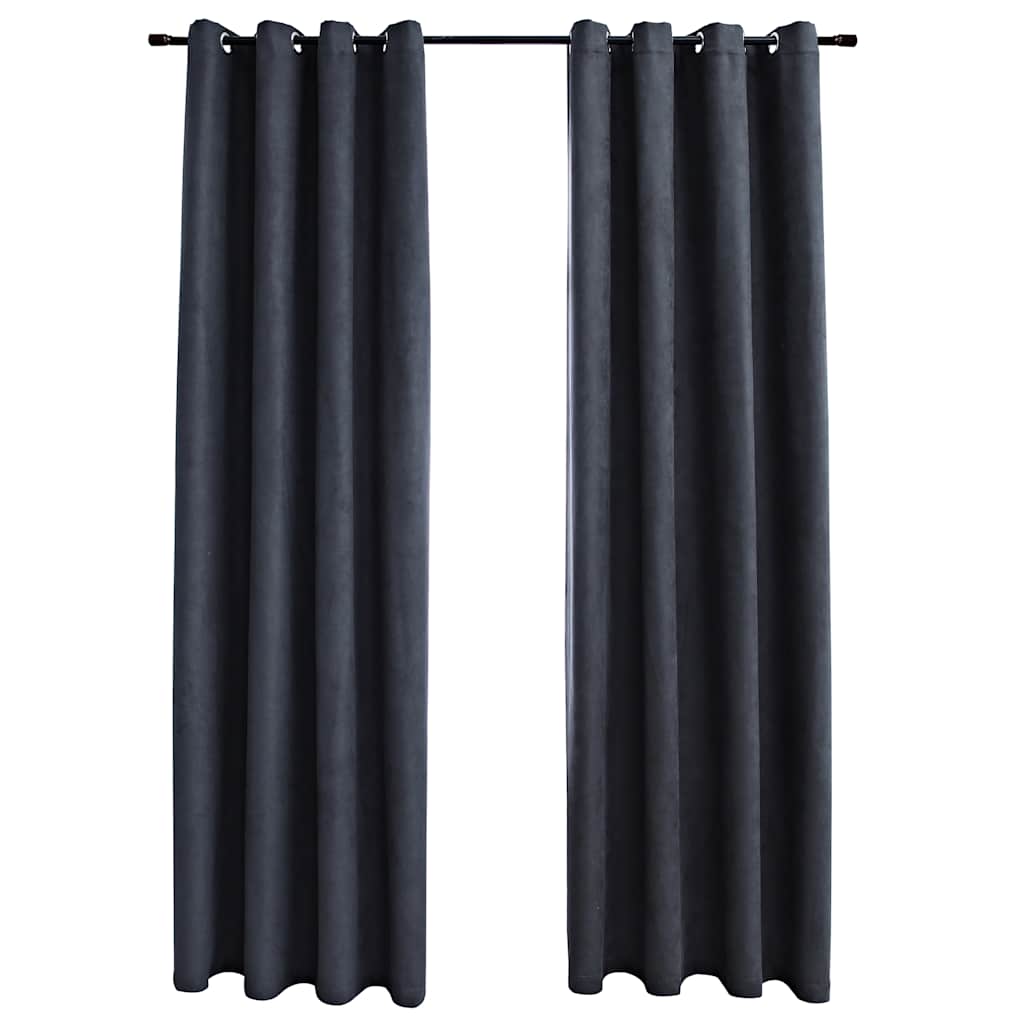 mørklægningsgardiner 2 stk. metalringe 140 x 225 cm antracitgrå