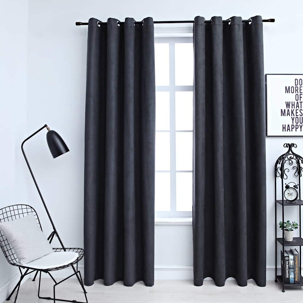 mørklægningsgardiner 2 stk. metalringe 140 x 225 cm antracitgrå