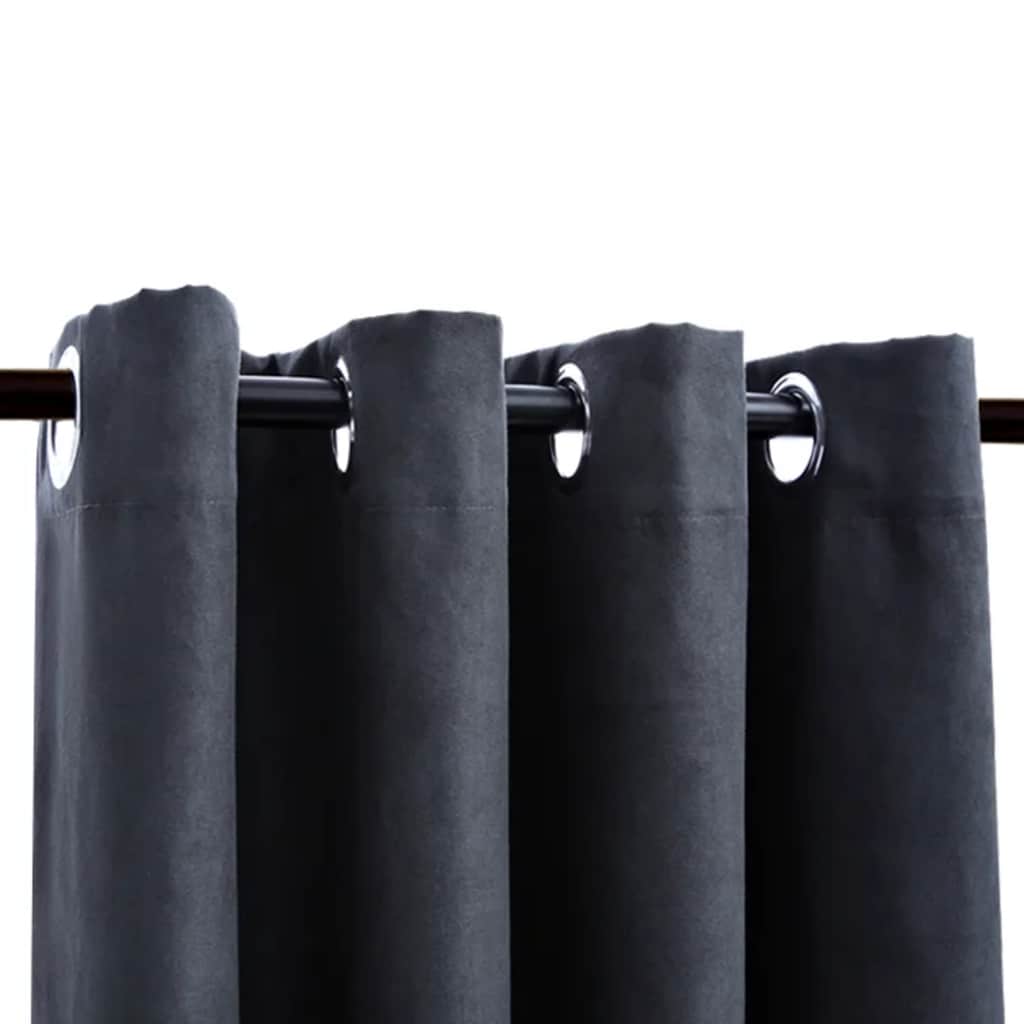 mørklægningsgardiner 2 stk. metalringe 140 x 245 cm antracitgrå