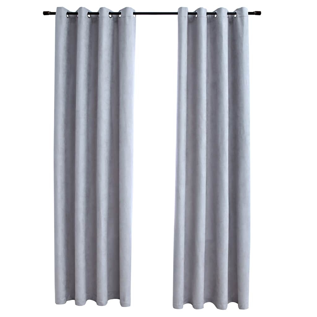 mørklægningsgardiner 2 stk. med metalringe 140 x 175 cm grå