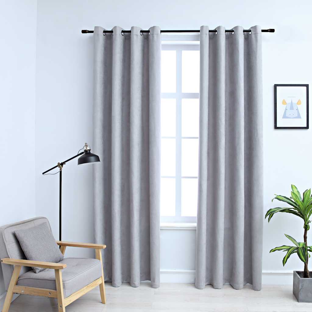 mørklægningsgardiner 2 stk. med metalringe 140 x 175 cm grå