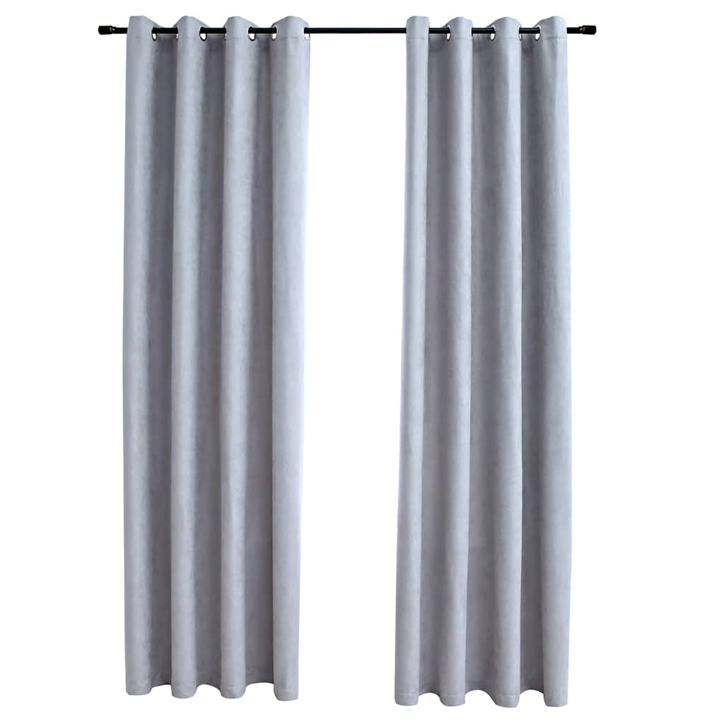 mørklægningsgardiner 2 stk. med metalringe 140 x 225 cm grå