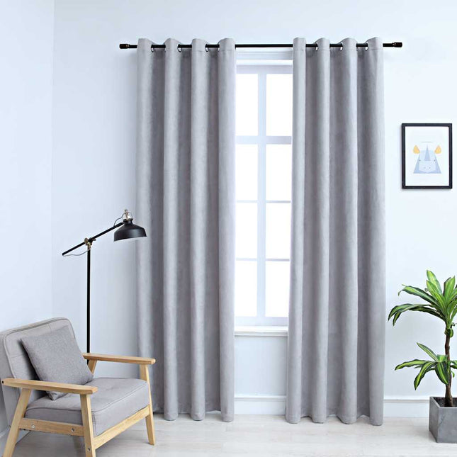 mørklægningsgardiner 2 stk. med metalringe 140 x 245 cm grå