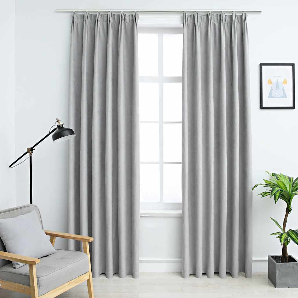 mørklægningsgardiner med kroge 2 stk. 140 x 245 cm grå