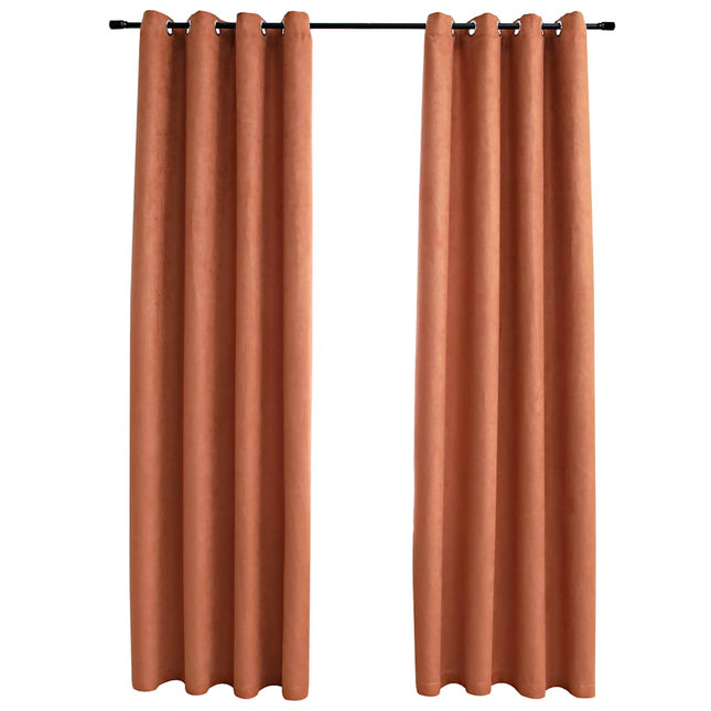 mørklægningsgardiner 2 stk. metalringe 140 x 225 cm rustfarvet