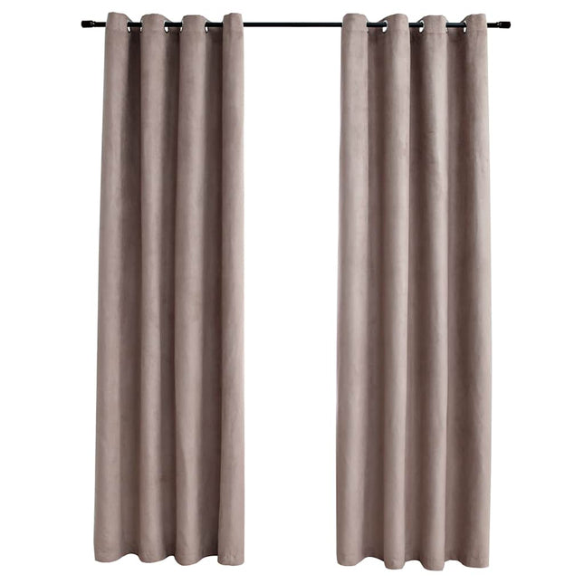mørklægningsgardiner 2 stk. med metalringe 140 x 175 cm gråbrun