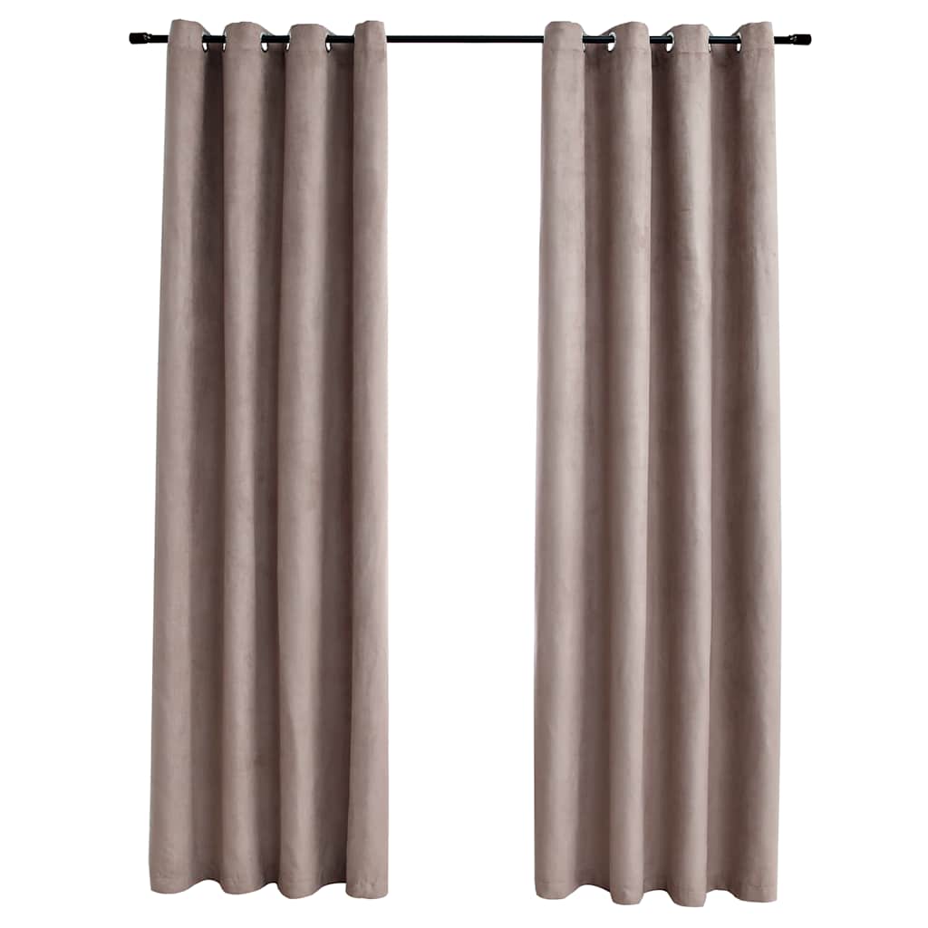 mørklægningsgardiner 2 stk. med metalringe 140 x 175 cm gråbrun