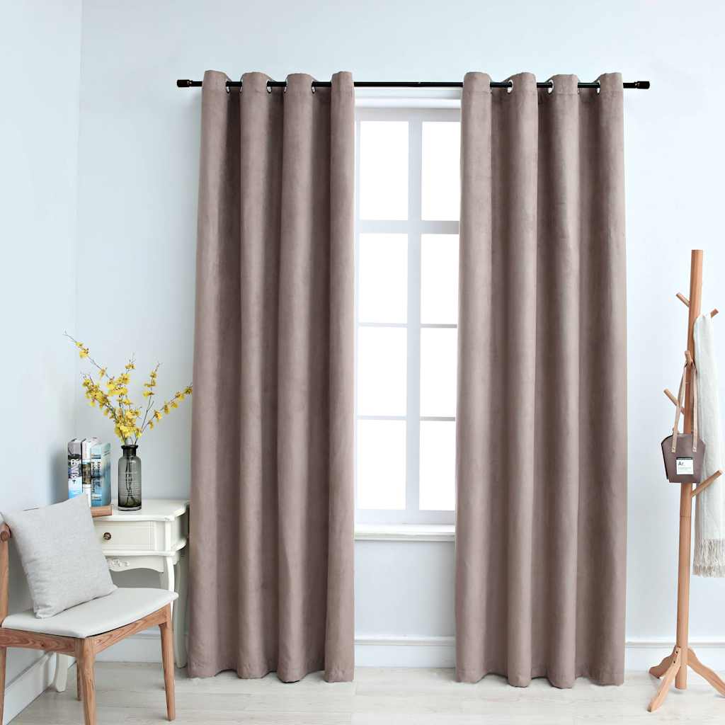 mørklægningsgardiner 2 stk. med metalringe 140 x 175 cm gråbrun