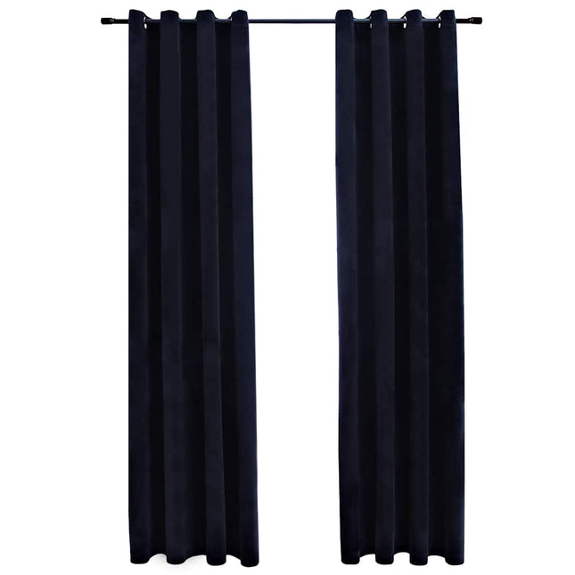 mørklægningsgardiner 2 stk. med ringe 140 x 175 cm fløjl sort