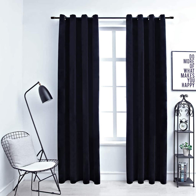mørklægningsgardiner 2 stk. med ringe 140 x 175 cm fløjl sort