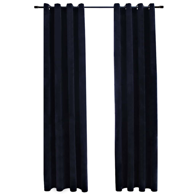 mørklægningsgardiner 2 stk. med ringe 140 x 225 cm fløjl sort
