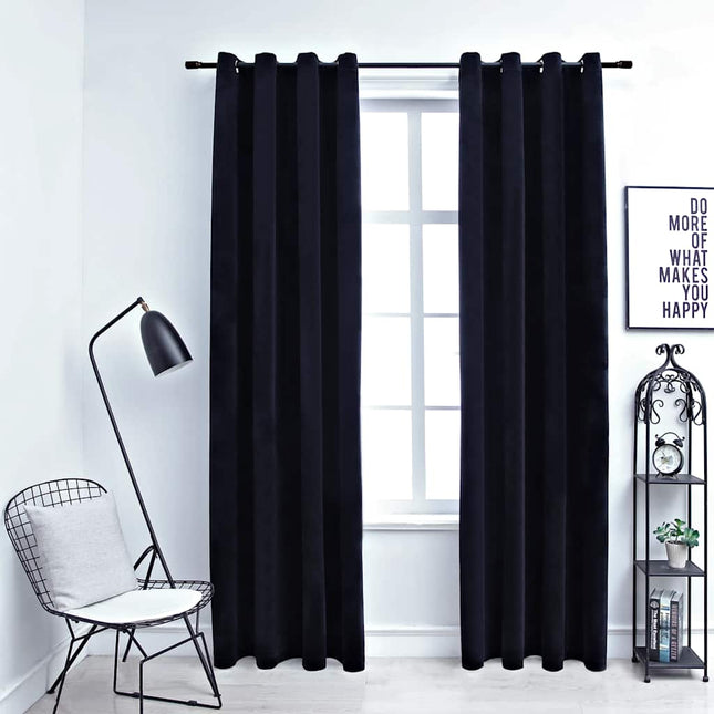mørklægningsgardiner 2 stk. med ringe 140 x 225 cm fløjl sort