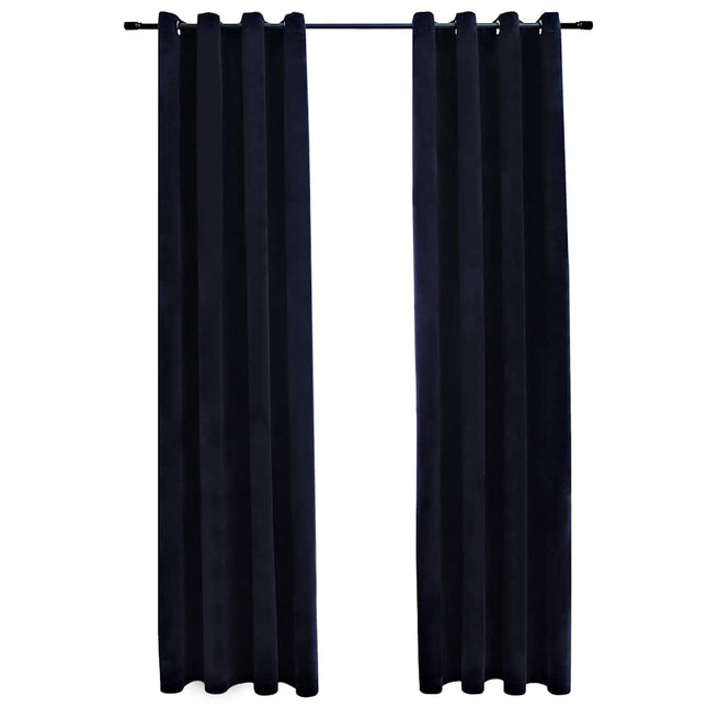 mørklægningsgardiner 2 stk. med ringe 140 x 245 cm fløjl sort