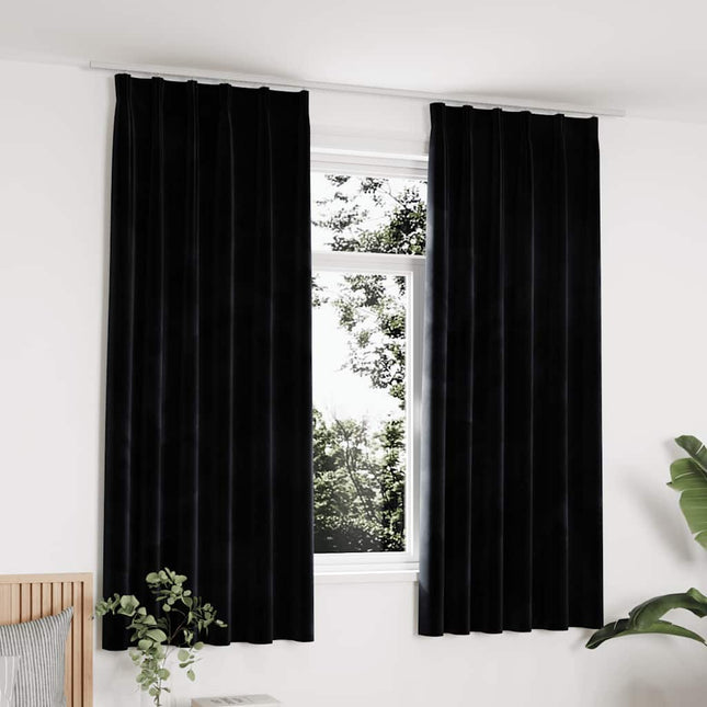 mørklægningsgardiner med kroge 2 stk. 140 x 175 cm fløjl sort