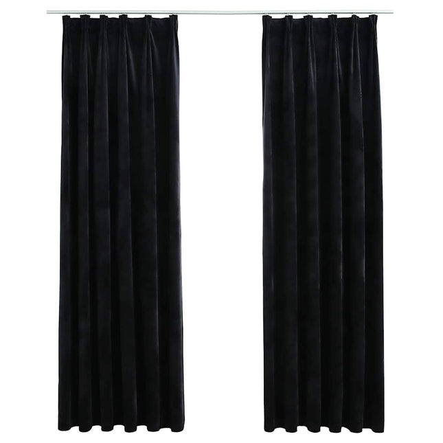 mørklægningsgardiner med kroge 2 stk. 140 x 225 cm fløjl sort