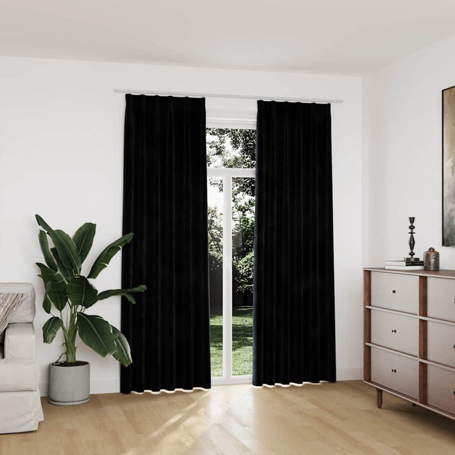 mørklægningsgardiner med kroge 2 stk. 140 x 225 cm fløjl sort