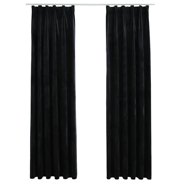 mørklægningsgardiner med kroge 2 stk. 140 x 245 cm fløjl sort