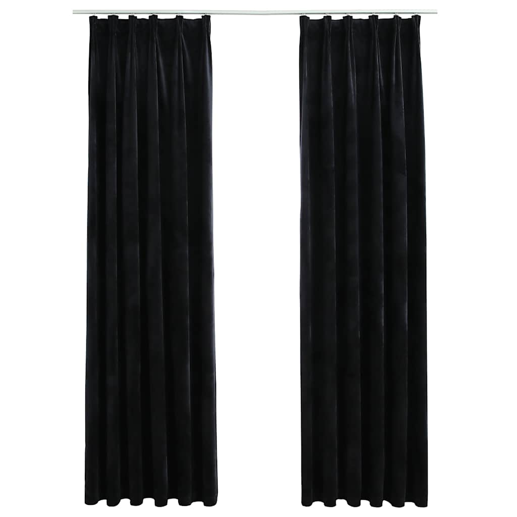 mørklægningsgardiner med kroge 2 stk. 140 x 245 cm fløjl sort