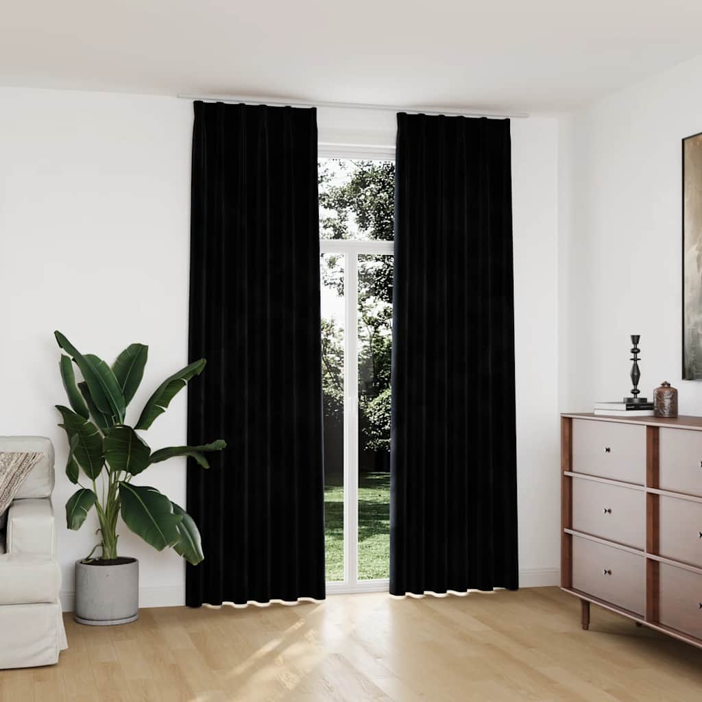mørklægningsgardiner med kroge 2 stk. 140 x 245 cm fløjl sort