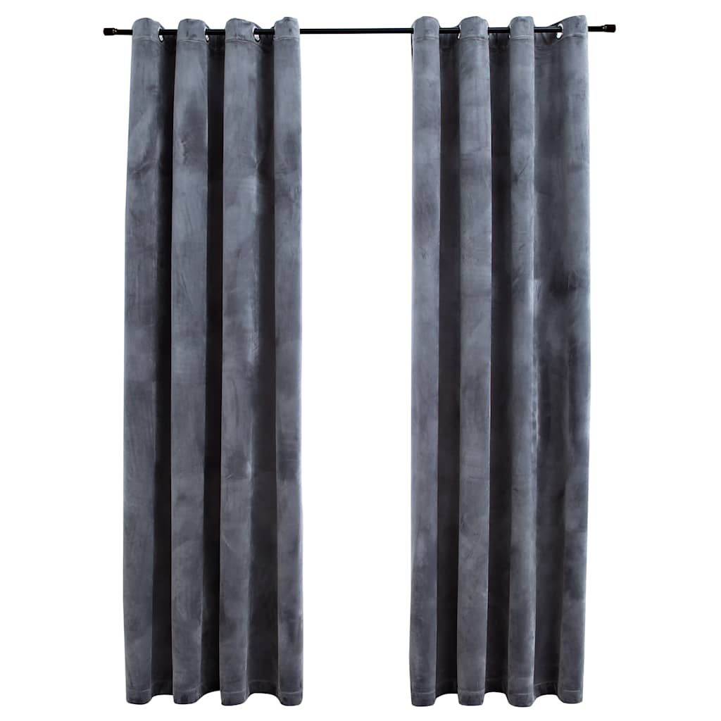 mørklægningsgardiner 2 stk. ringe 140 x 175 cm fløjl antracit