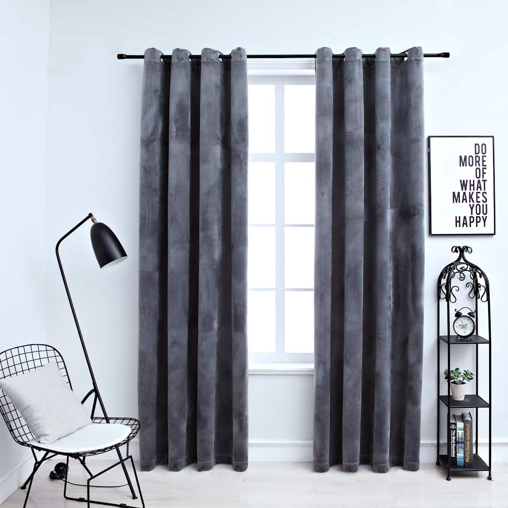 mørklægningsgardiner 2 stk. ringe 140 x 175 cm fløjl antracit