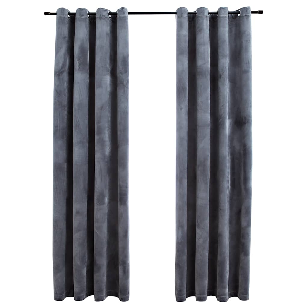 mørklægningsgardiner 2 stk. ringe 140 x 225 cm fløjl antracit