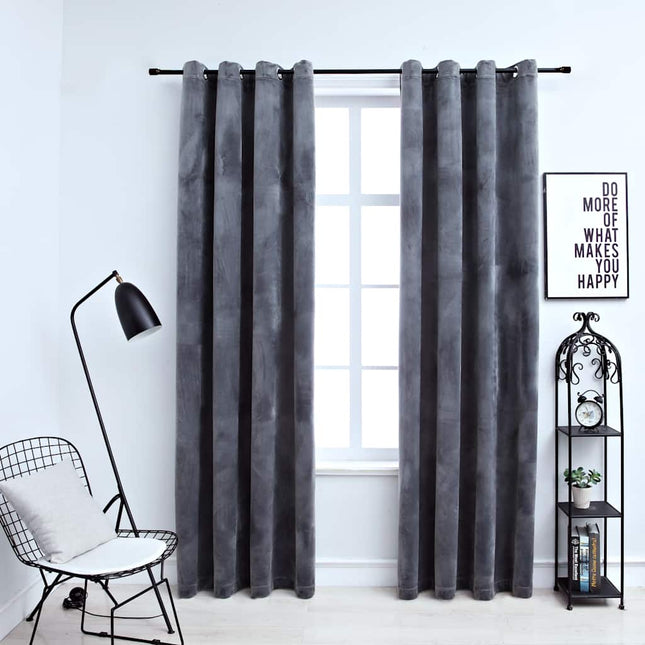mørklægningsgardiner 2 stk. ringe 140 x 225 cm fløjl antracit