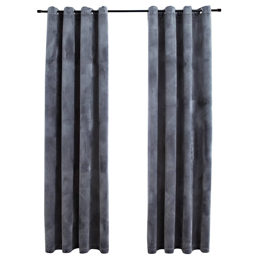 mørklægningsgardiner 2 stk. ringe 140 x 245 cm fløjl antracit