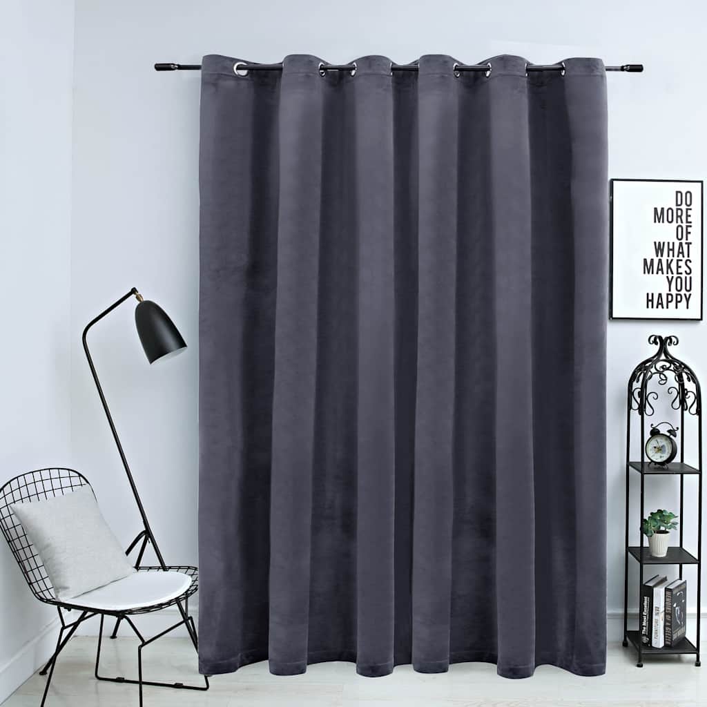 mørklægningsgardin med metalringe 290x245 cm fløjl antracitgrå