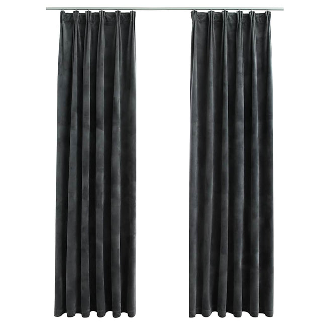 mørklægningsgardiner kroge 2 stk. 140x245 cm fløjl antracitgrå