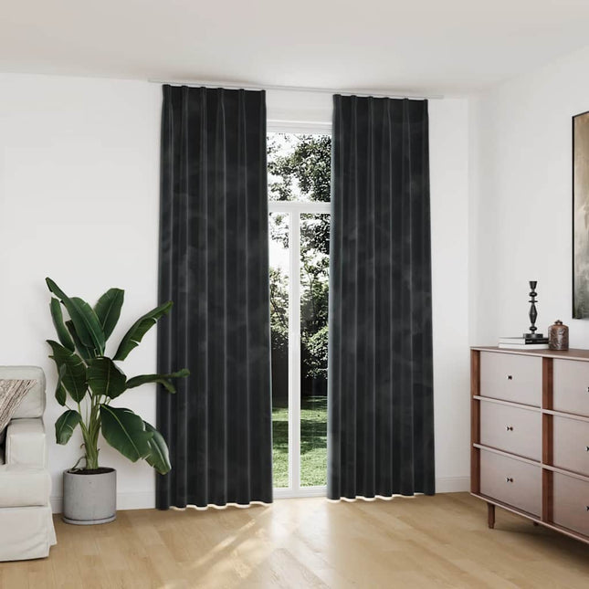 mørklægningsgardiner kroge 2 stk. 140x245 cm fløjl antracitgrå