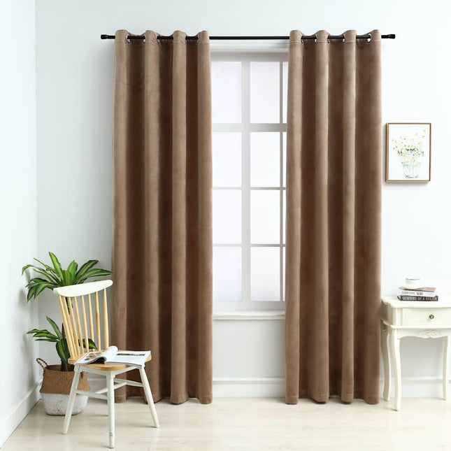 mørklægningsgardiner 2 stk. med ringe 140 x 245 cm fløjl beige