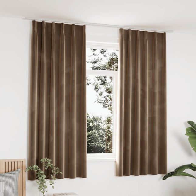 mørklægningsgardiner kroge 2 stk. 140x175 cm fløjl beige