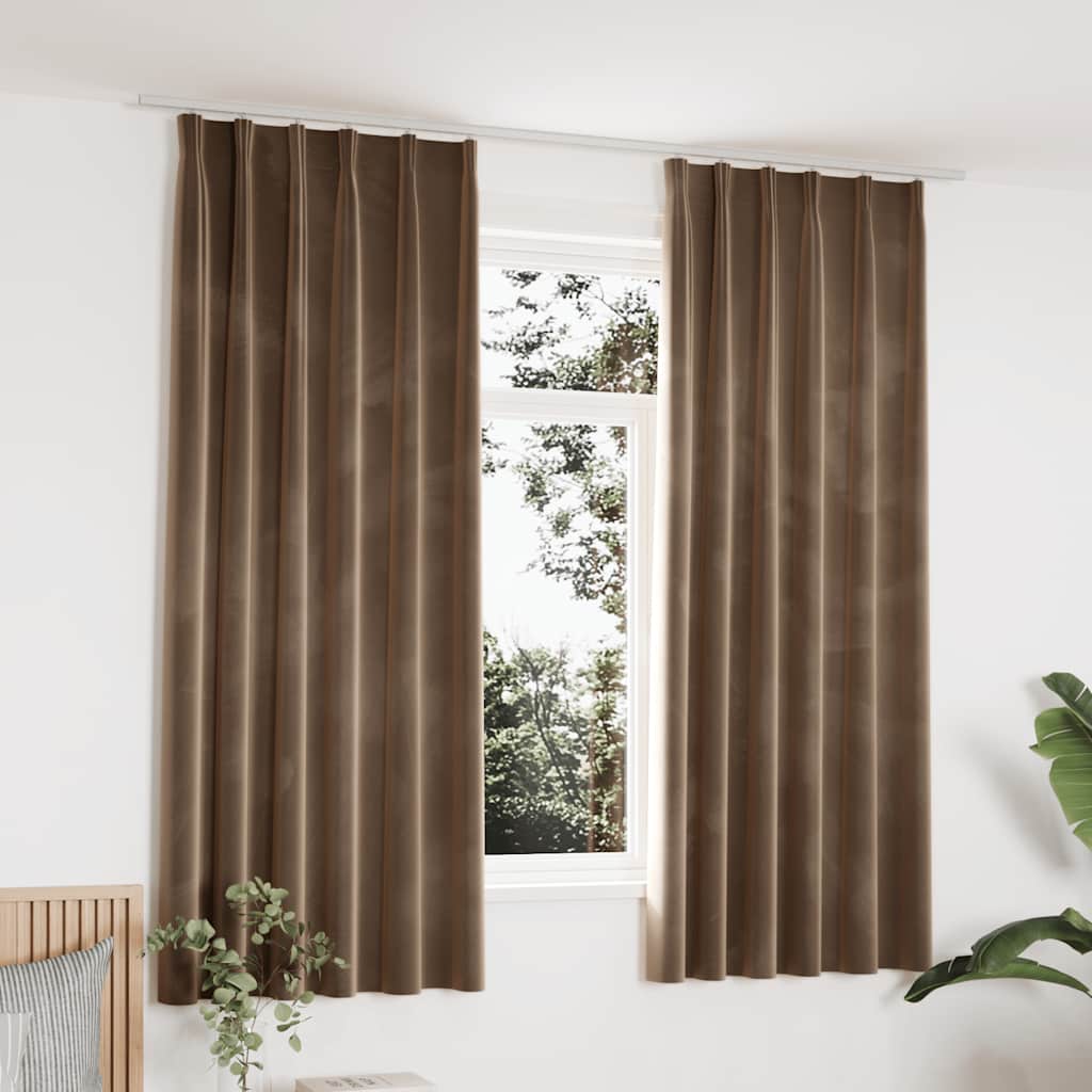 mørklægningsgardiner kroge 2 stk. 140x175 cm fløjl beige