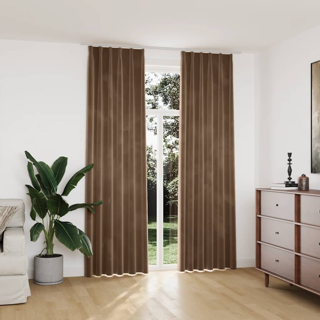 mørklægningsgardiner med kroge 2 stk. 140 x 245 cm fløjl beige