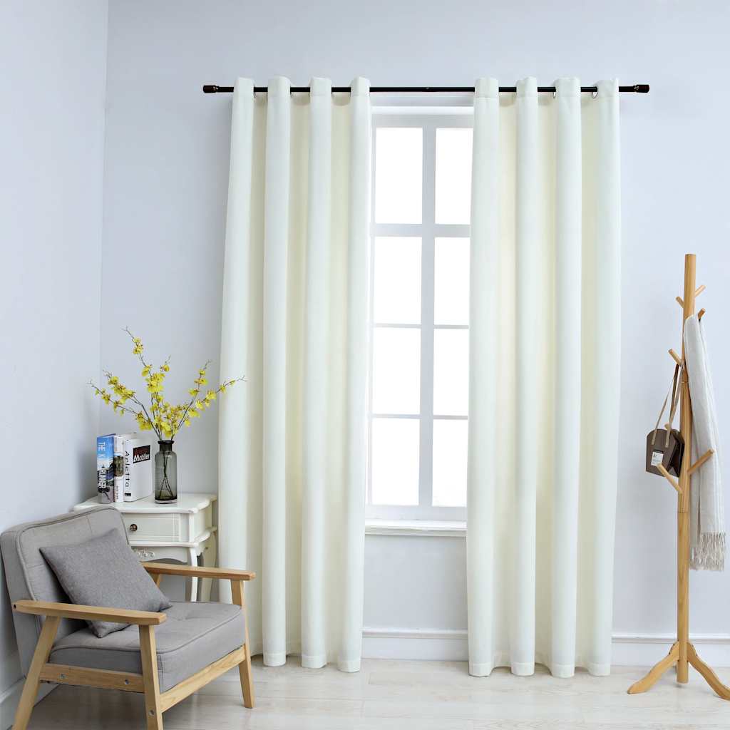 mørklægningsgardiner 2 stk. med ringe 140 x 175 cm fløjl creme