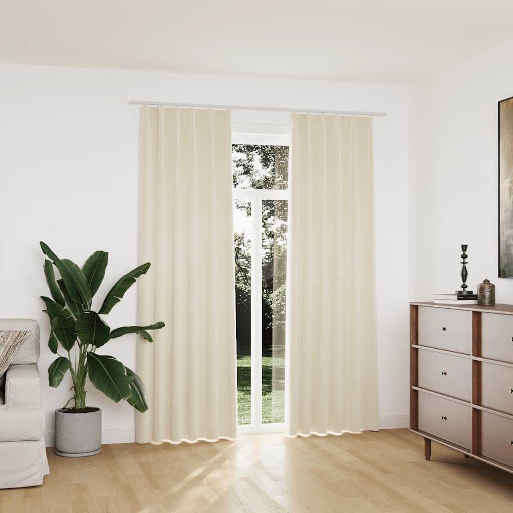 mørklægningsgardiner kroge 2 stk. 140x225 cm fløjl cremefarvet
