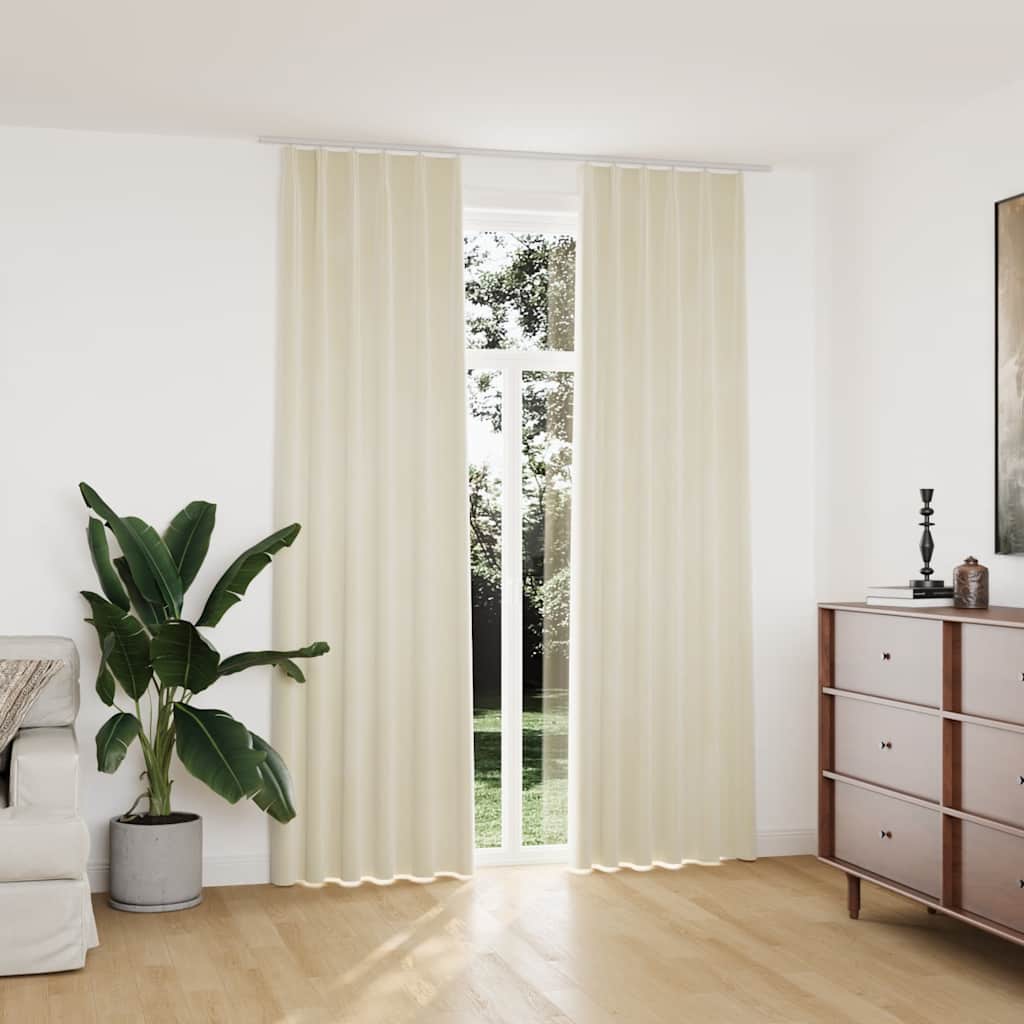 mørklægningsgardiner kroge 2 stk. 140x245 cm fløjl cremefarvet