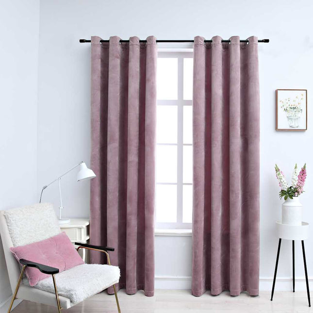 mørklægningsgardiner 2 stk. ringe 140 x 225 cm fløjl antik rosa