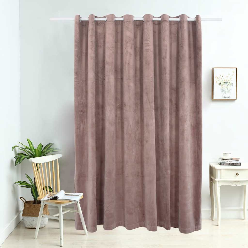 mørklægningsgardin med metalringe 290x245 cm fløjl gammelrosa