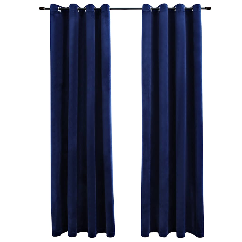 mørklægningsgardiner 2 stk. ringe 140 x 175 cm fløjl mørkeblå
