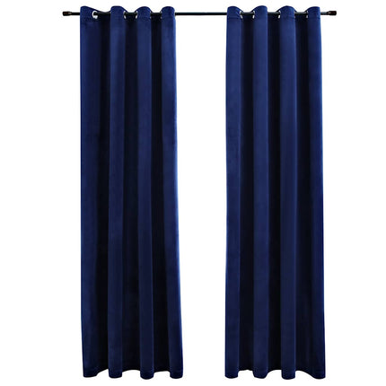 mørklægningsgardiner 2 stk. ringe 140 x 225 cm fløjl mørkeblå